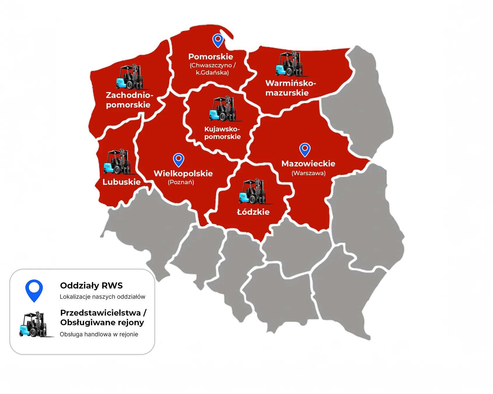Mapa oddziałów RWS Polska